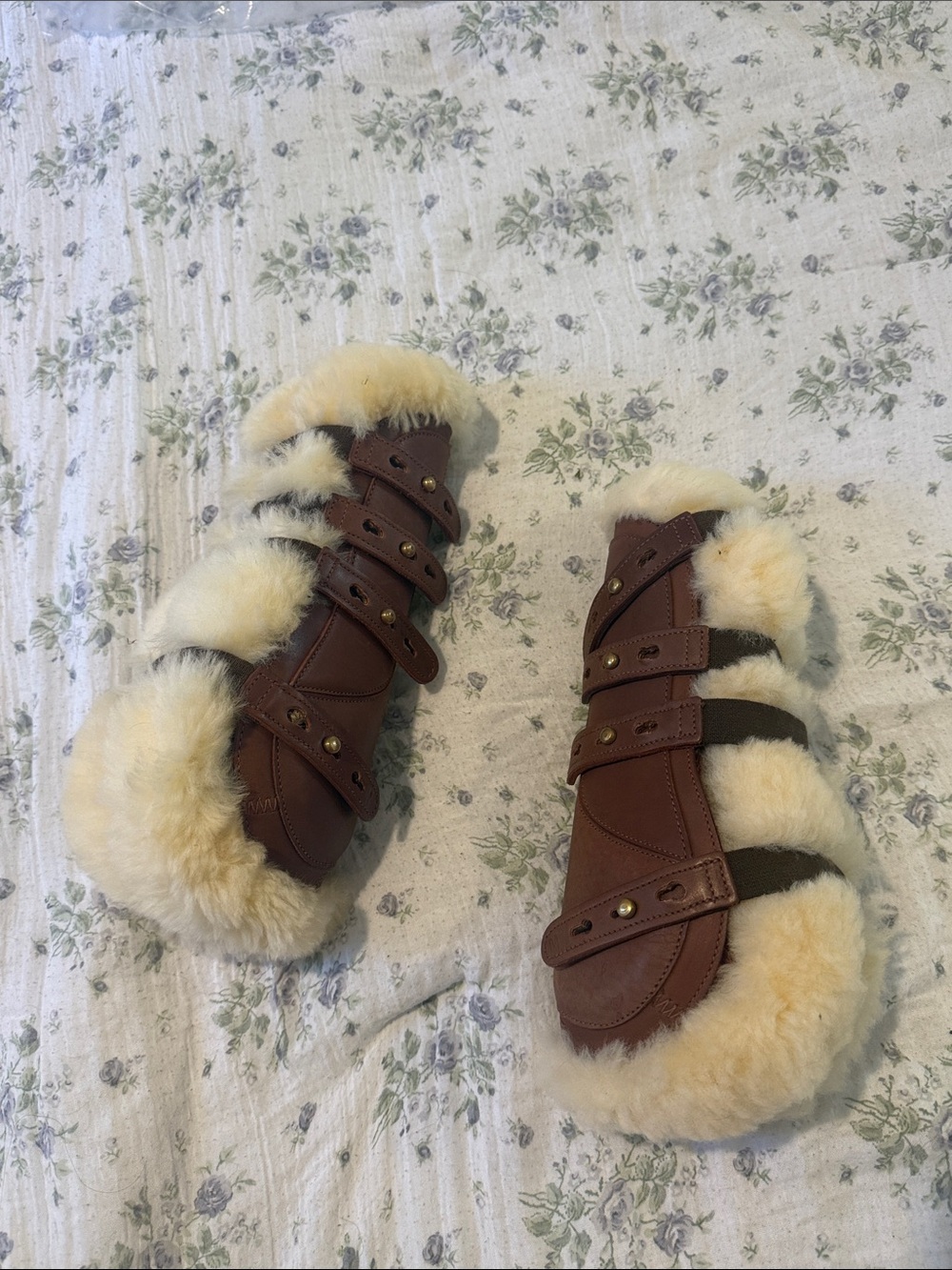 Nunn Finer Brown Leather & Cream Shearling Horse Splint Boots (Pair)